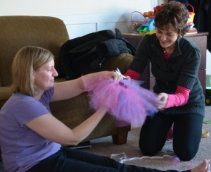 Kim and Lindsey making a tutu